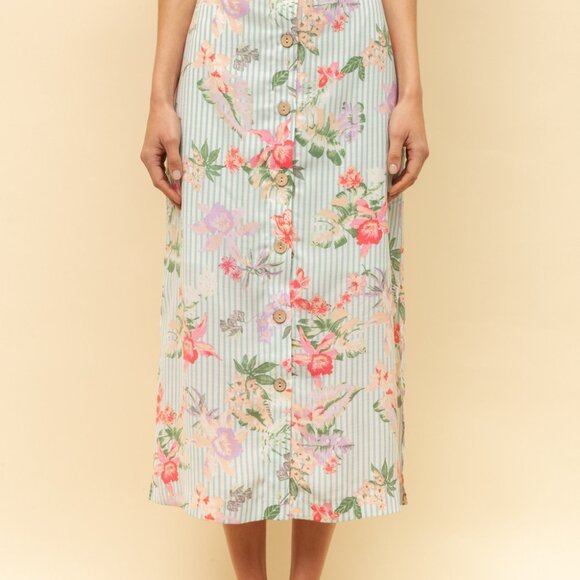 HEM & THREAD Floral Button-Front Midi Skirt | Mint Stripe Garden Print - Picture 8 of 8